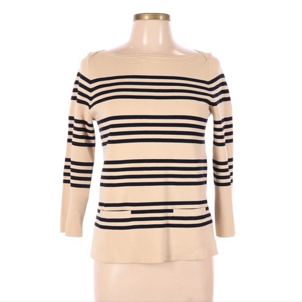 J. Crew Beige and Black Striped Top